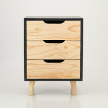 Load image into Gallery viewer, Halti Black Side Table with Three Drawers - Cut Out Handles
