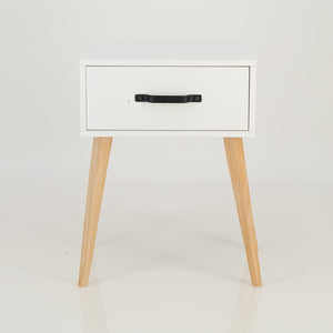 Makalu White Side Table with One Drawer - Steel Handles