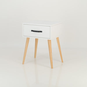 Makalu White Side Table with One Drawer - Steel Handles