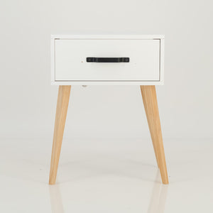Makalu White Side Table with One Drawer - Steel Handles
