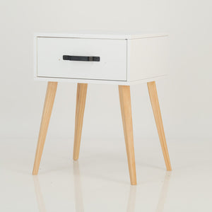 Makalu White Side Table with One Drawer - Steel Handles