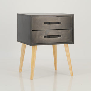 Makalu Black Side Table with Two Drawers - Steel Handles