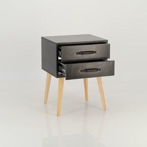 Makalu Black Side Table with Two Drawers - Steel Handles