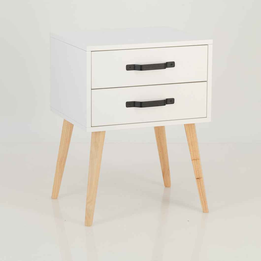 Makalu White Side Table with Two Drawers - Steel Handles