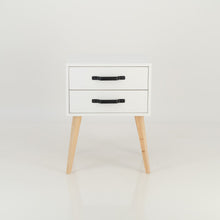 Load image into Gallery viewer, Makalu White Side Table with Two Drawers - Steel Handles
