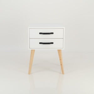 Makalu White Side Table with Two Drawers - Steel Handles