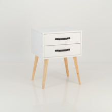 Load image into Gallery viewer, Makalu White Side Table with Two Drawers - Steel Handles
