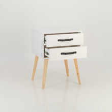Load image into Gallery viewer, Makalu White Side Table with Two Drawers - Steel Handles
