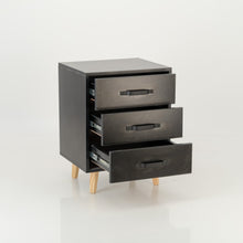 Load image into Gallery viewer, Makalu Black Side Table with Three Drawers - Steel Handles
