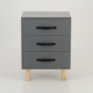 Makalu Grey Side Table with Three Drawers - Steel Handles