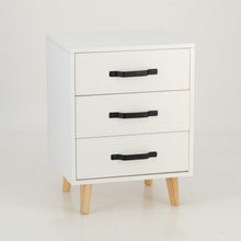 Load image into Gallery viewer, Makalu White Side Table with Three Drawers - Steel Handles
