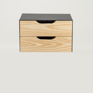 Manaslu Black Floating Side Table Two Drawer - Cut Out Handles
