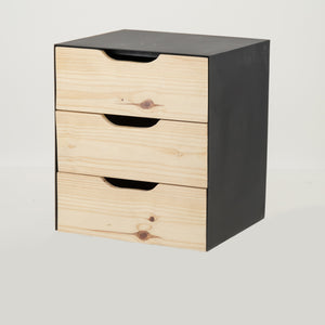Manaslu Black Floating Side Table Three Drawer - Cut Out Handles