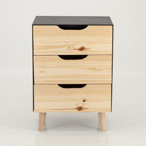 Manaslu Black Side Table Three Drawer - Cut Out Handles