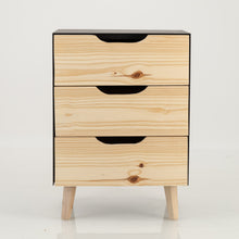 Load image into Gallery viewer, Manaslu Black Side Table Three Drawer - Cut Out Handles
