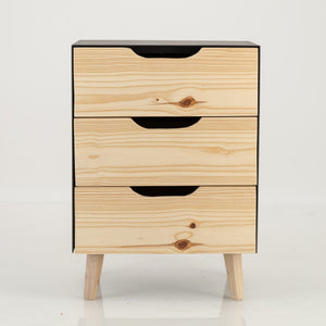 Manaslu Black Side Table Three Drawer - Cut Out Handles