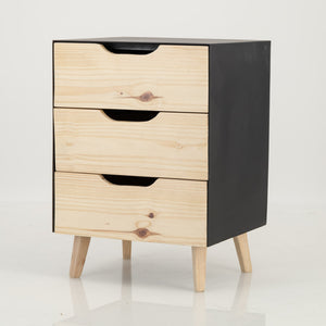 Manaslu Black Side Table Three Drawer - Cut Out Handles