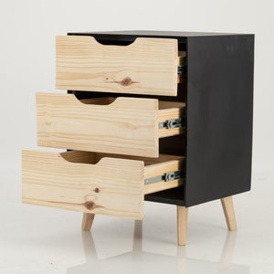 Manaslu Black Side Table Three Drawer - Cut Out Handles