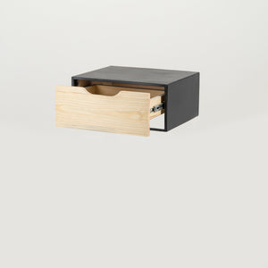 Mont Blanc Black Floating Side Table One Drawer - Cut Out Handle