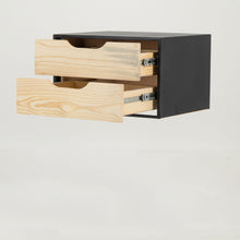 Load image into Gallery viewer, Mont Blanc Black Floating Side Table Two Drawer - Cut Out Handles

