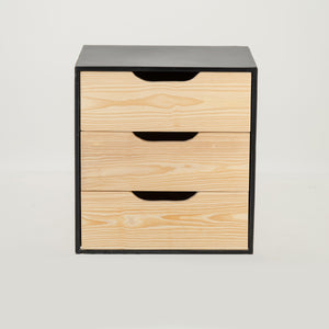 Mont Blanc Black Floating Side Table Three Drawer - Cut Out Handles