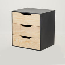 Load image into Gallery viewer, Mont Blanc Black Floating Side Table Three Drawer - Cut Out Handles
