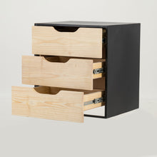 Load image into Gallery viewer, Mont Blanc Black Floating Side Table Three Drawer - Cut Out Handles
