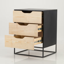 Load image into Gallery viewer, Mont Blanc Black Side Table Three Drawer - Cut Out Handles
