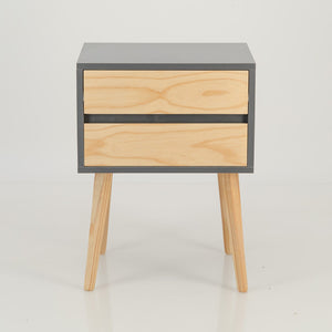 Nallo Grey Side Table with Two Drawers - Hidden Handles
