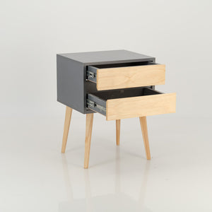 Nallo Grey Side Table with Two Drawers - Hidden Handles