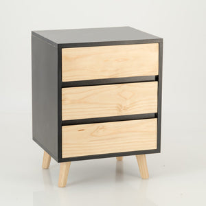 Nallo Black Side Table with Three Drawers - Hidden Handles