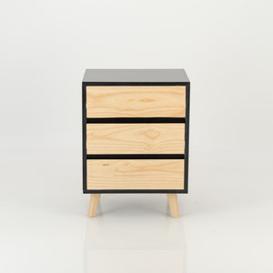 Nallo Black Side Table with Three Drawers - Hidden Handles