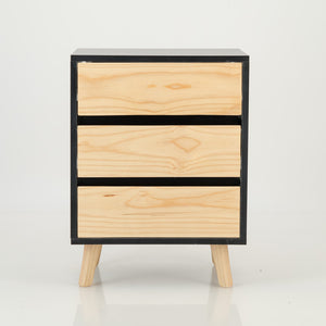 Nallo Black Side Table with Three Drawers - Hidden Handles