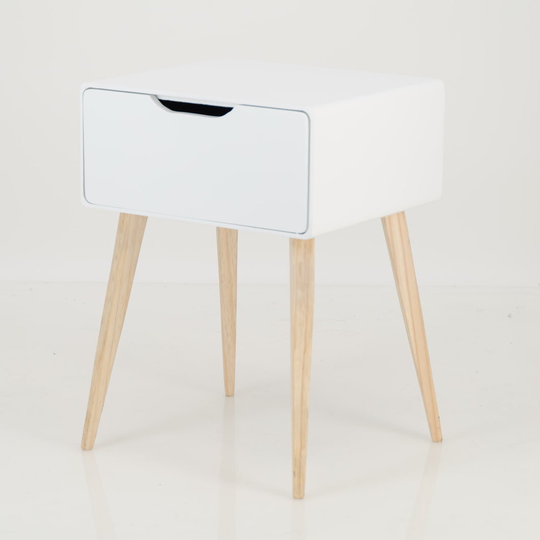 Khaya One Drawer Side Table with Cut Out Handle - White