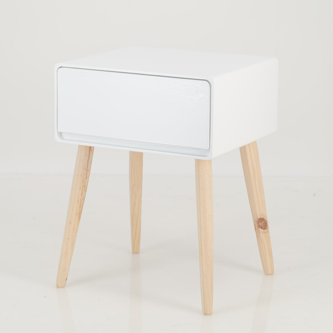 Khaya One Drawer Side Table with Hidden Handle - White