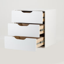 Load image into Gallery viewer, Khaya Three Drawer Floating Side Table with Cut Out Handle - White
