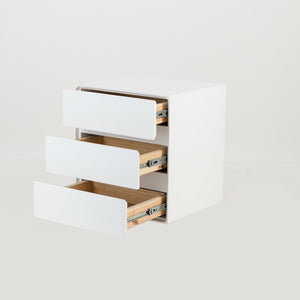 Khaya Three Drawer Floating Side Table with Hidden Handle - White