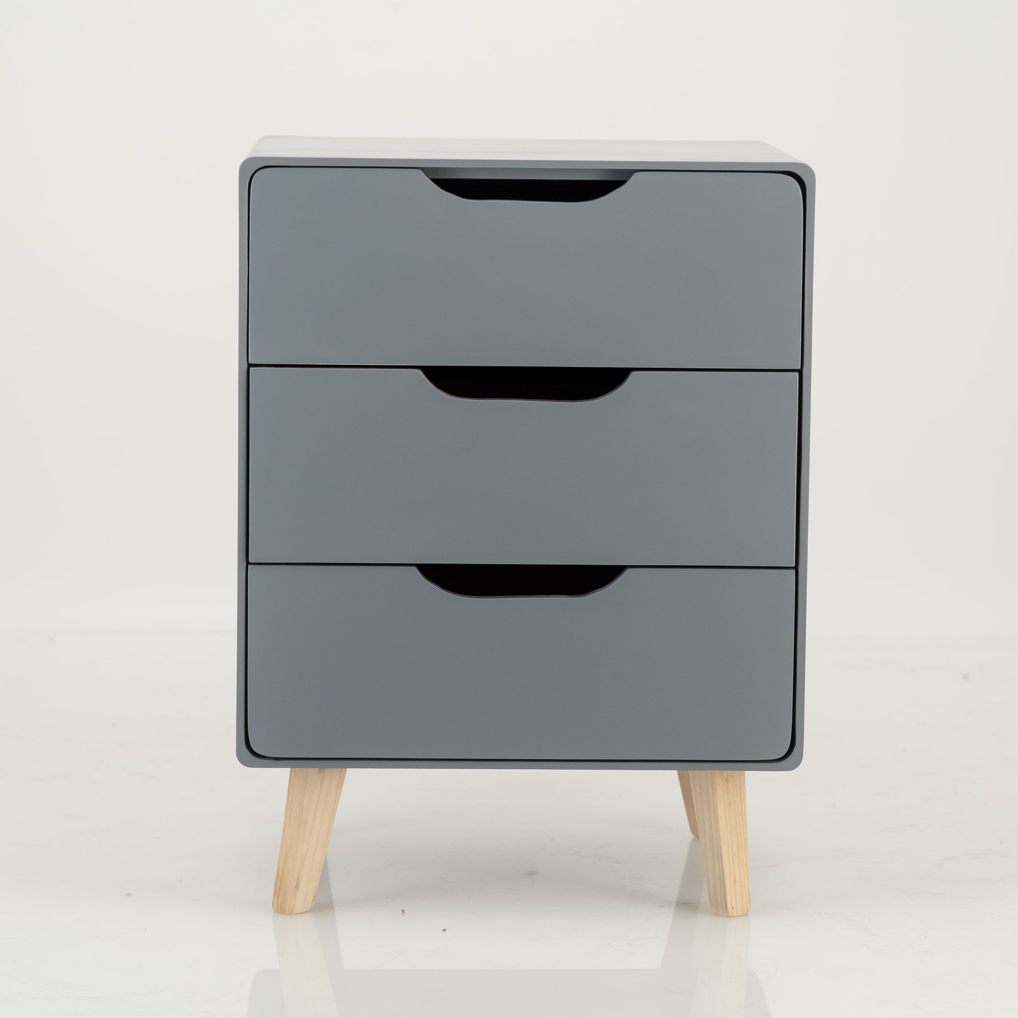Khaya Three Drawer Side Table with Cut Out Handle Grey ZenFern