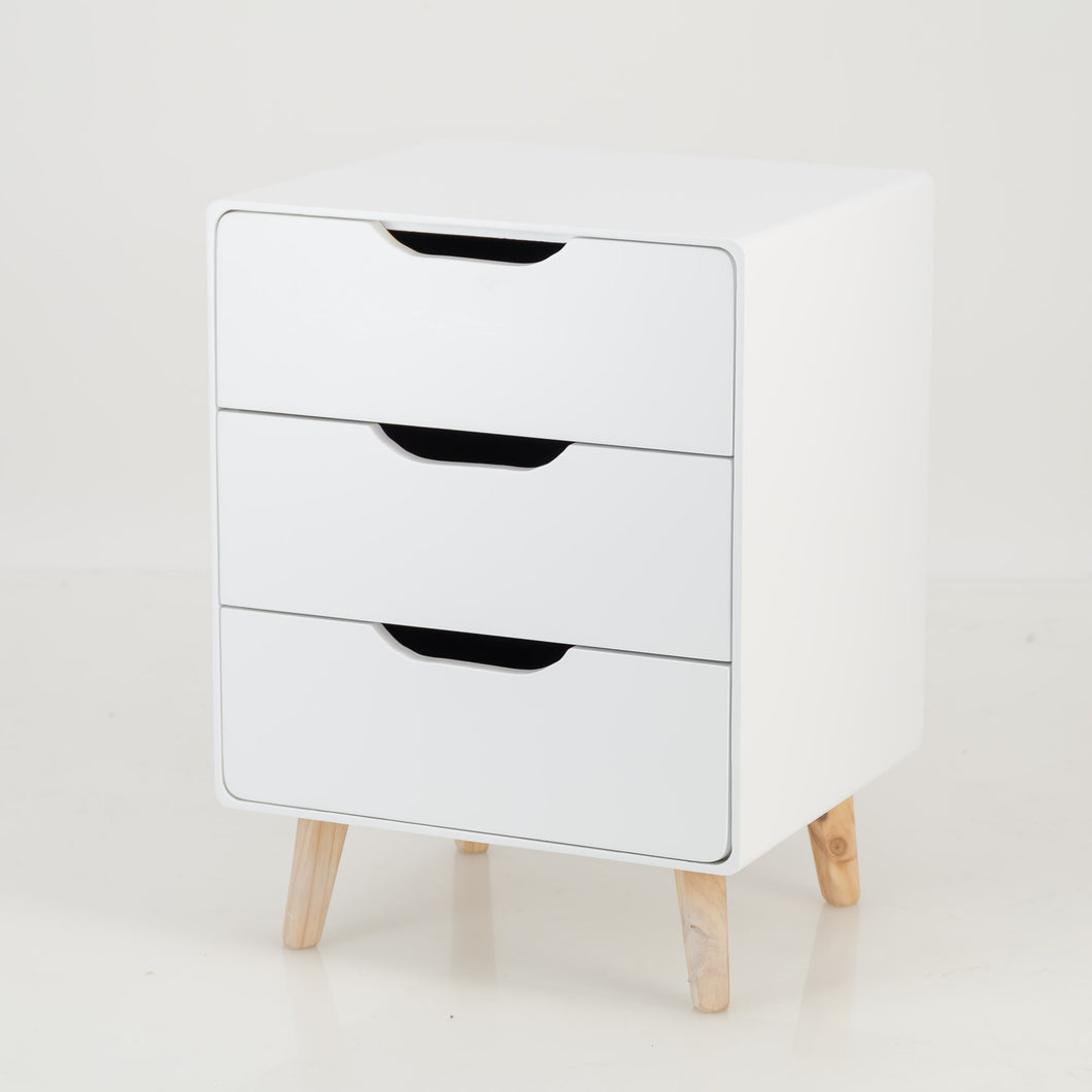 Khaya Three Drawer Side Table with Cut Out Handle - White