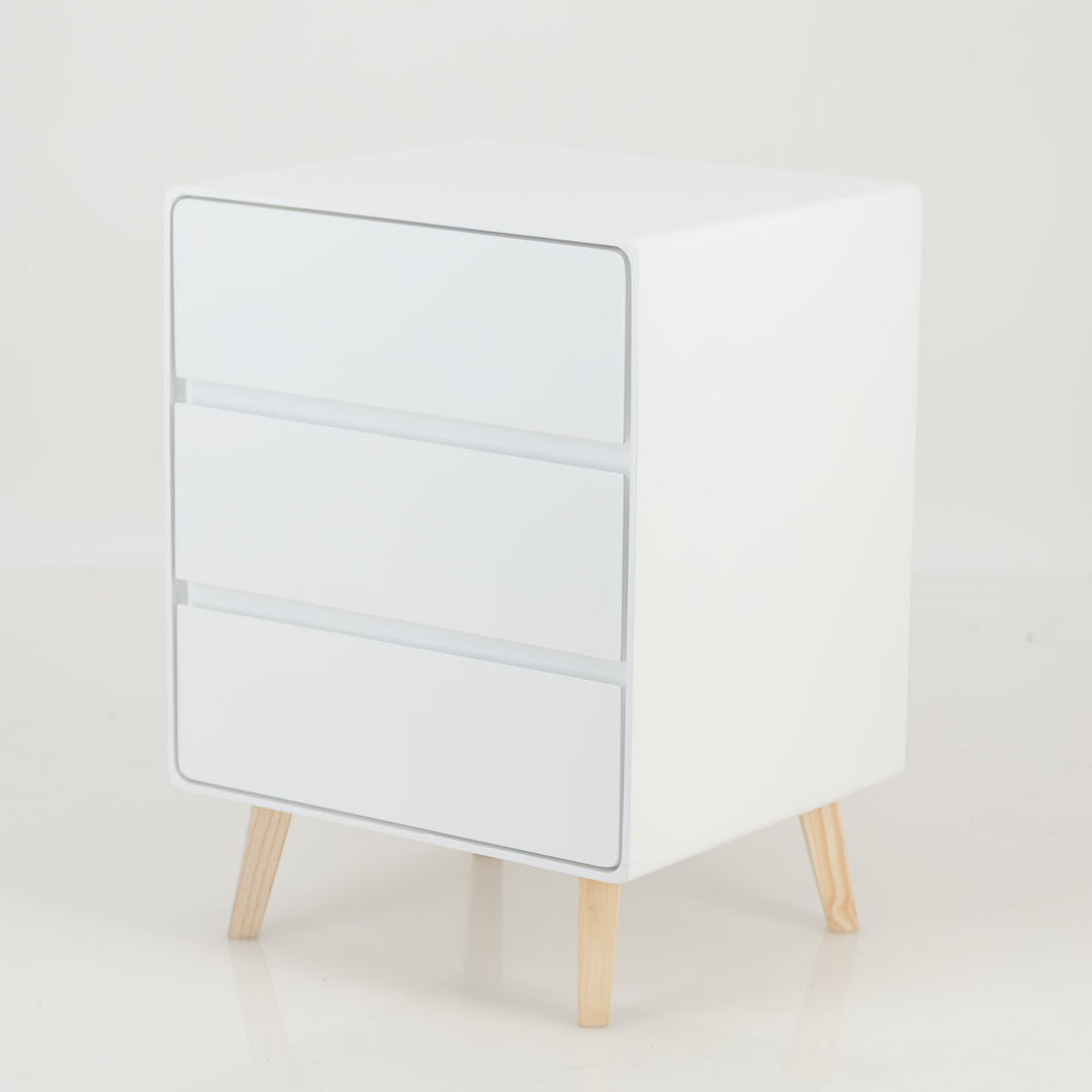 Khaya Three Drawer Side Table with Hidden Handle - White