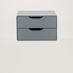 Khaya Two Drawer Floating Side Table with Cut Out Handle - Grey