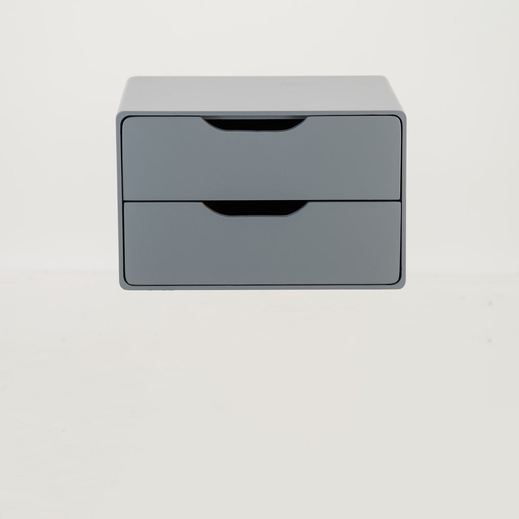 Khaya Two Drawer Floating Side Table with Cut Out Handle - Grey