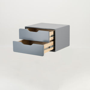 Khaya Two Drawer Floating Side Table with Cut Out Handle - Grey