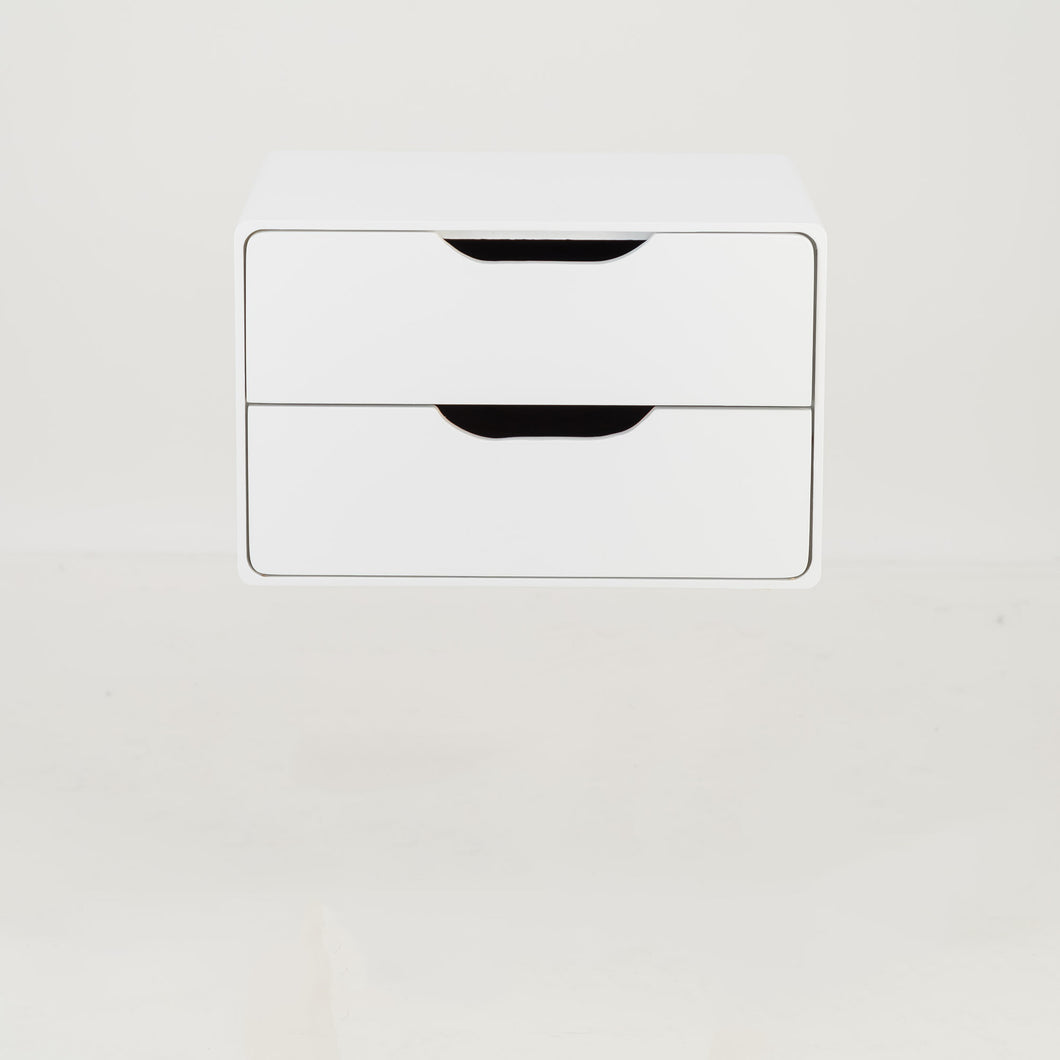 Khaya Two Drawer Floating Side Table with Cut Out Handles - White