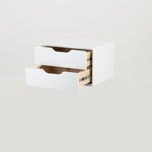 Khaya Two Drawer Floating Side Table with Cut Out Handles - White