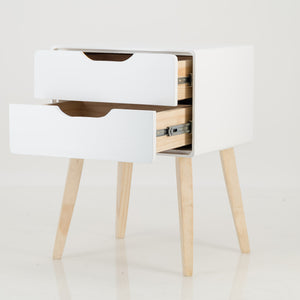 Khaya Two Drawer Side Table with Cut Out Handle - White