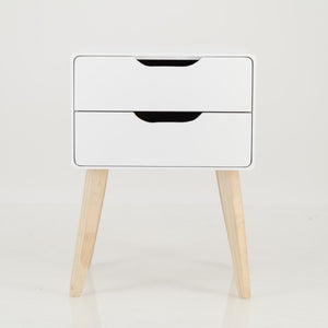 Khaya Two Drawer Side Table with Cut Out Handle - White