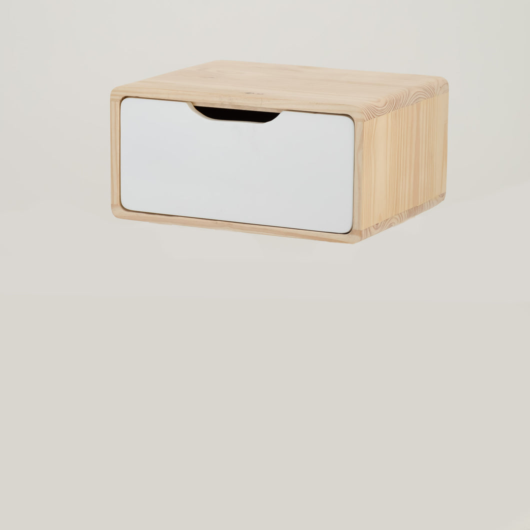 Kuva Pine One Drawer Floating Side Table with Cut Out Handle - White