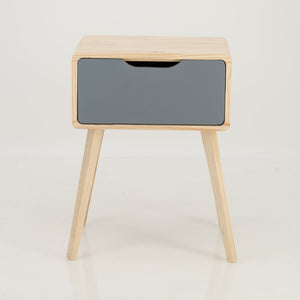 Kuva Pine One Drawer Side Table with Cut Out Handle - Grey