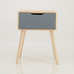 Kuva Pine One Drawer Side Table with Cut Out Handle - Grey